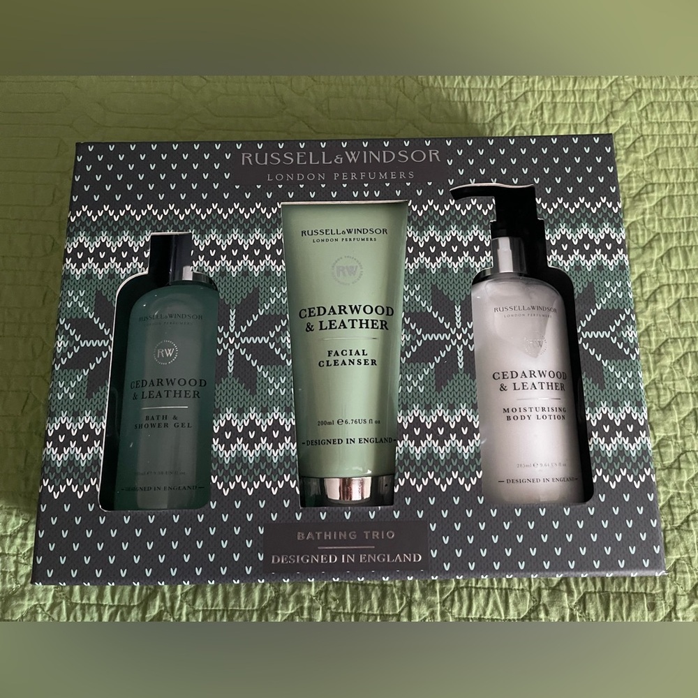 SEALED RUSSELL & WINDSOR LONDON  PERFUMERS MENS 3PC GIFT SET CEDARWOOD & LEATHER